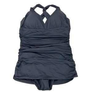Lauren Ralph Lauren Black Twist-Back Ruched One-Piece Swim